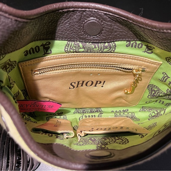 Vintage JUICY Couture Terry Lime Green Yellow Fringe Tassel Bag - Picture 7 of 14